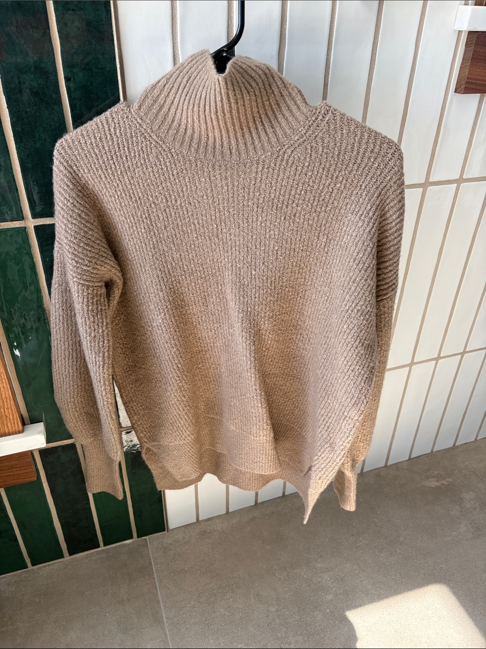 French Connection Ribbed Funnel Neck Sweater in Taupe